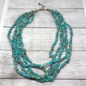 Vintage artisan dyed stone turquoise look statement necklace boho